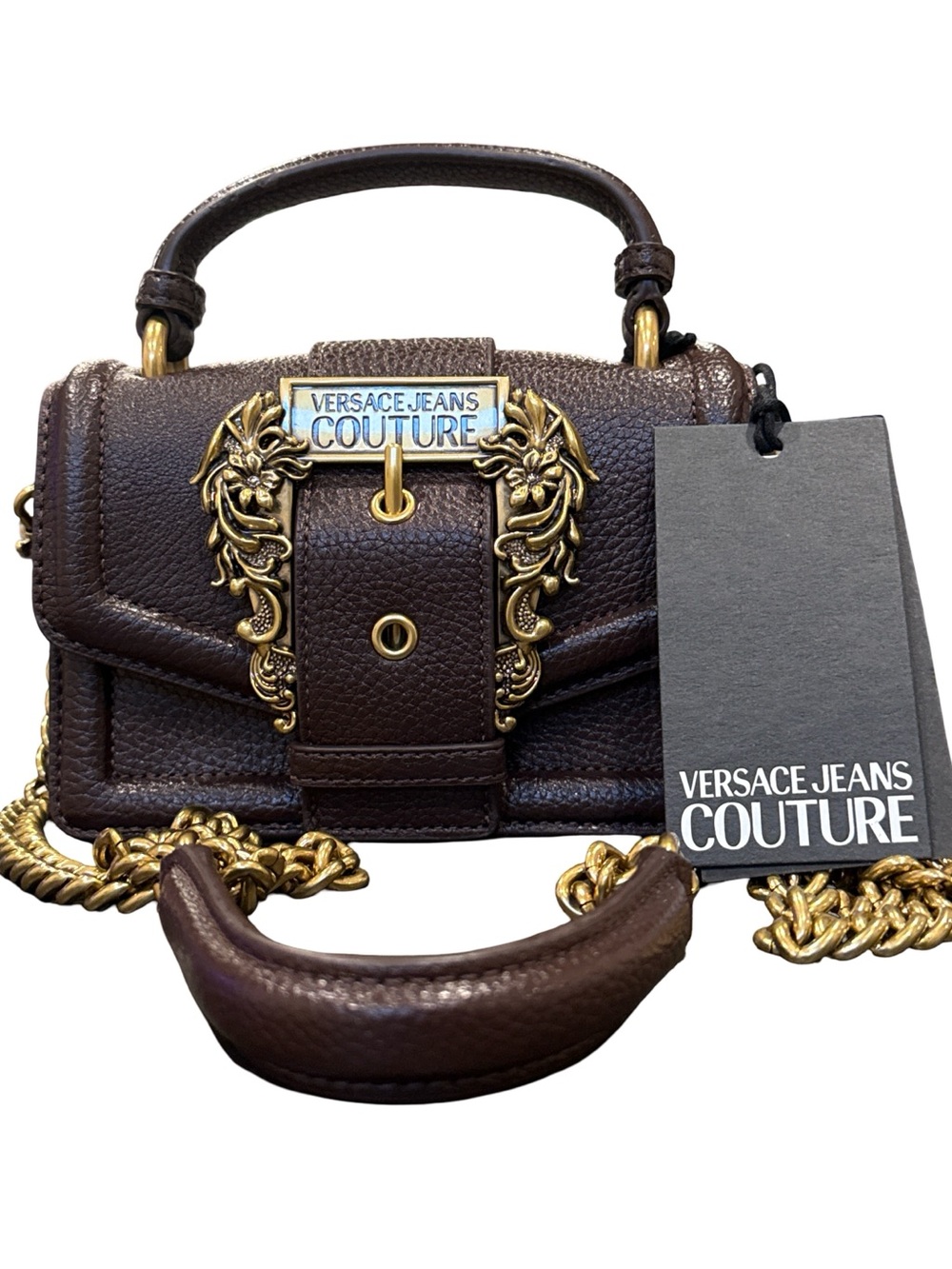 Versace Jeans Collection Dark Brown Leather Bag Gold Hardware Crossbody Mini - Picture 4 of 7